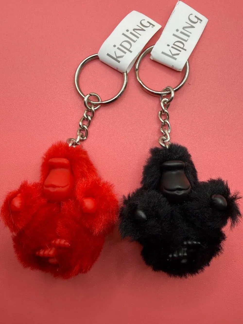 Lot 2 New Kipling Fuzzy Ape Monkey Keychains Key Rings Red Black